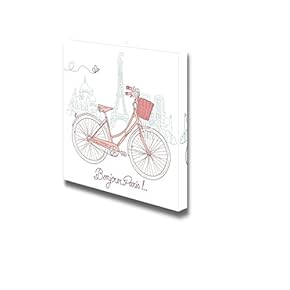 Canvas Prints Wall Art - Riding a Bike in Style, Romantic Illustration from Paris | Modern Wall Decor/Home Decoration Stretched Gallery Canvas Wrap Giclee Print. Ready to Hang - 12" x 12"