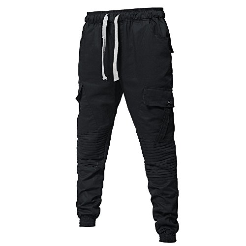 Mens Twill Jogger Pants, Men's Athletic-Fit Cargo Pant, Men's Drawstring Classic Joggers Pants Sport Sweat Pants (Black A, XL)