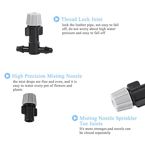 Yosooo Plastic Mist Misting Nozzle Sprinkler Tee Joints For Misting Watering Plant Flower Cooling System Home Garden Irrigation, 20pcs (60PCS)