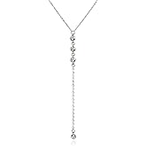 Handmade Sterling Silver Lariat Necklace with CZ Diamond Dainty Drop Y Chain Necklaces for Women