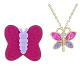 BUTTERFLY Necklace Charm Pendant w/ Crystal Wings in Butterfly Velour Gift Box - HOT PINK