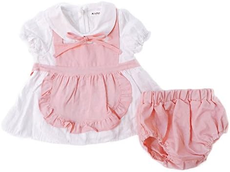 Soul Babe Baby Girls Sunsuit Outfit Disney’s Alice in Wonderland Apron Dress + Brief Infant Clothes (Medium, Pink)