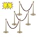 JAXPETY 3 Sets Round Top Polished Brass Stanchion Posts Queue Barrier, Pack of 6 Posts with Red Velvet Ropes,Gold