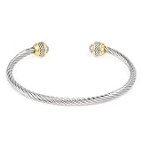 Bijoux Bobbi Ladies Faceted Cubic Zirconia Open Cuff Twisted Rope Birthstone Bangle (One Style / 10 Colors)