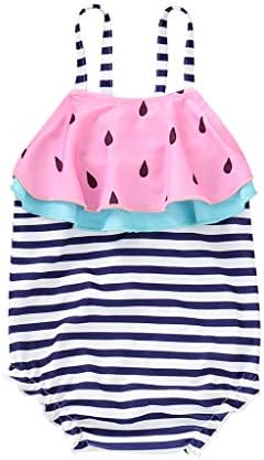 Zerototens Infant Baby Girls' One Piece Swimming Costumes Kids Girls Cartoon Striped Print Ruffle Summer Swimwear Romper Beachwear 0-4 Years Old