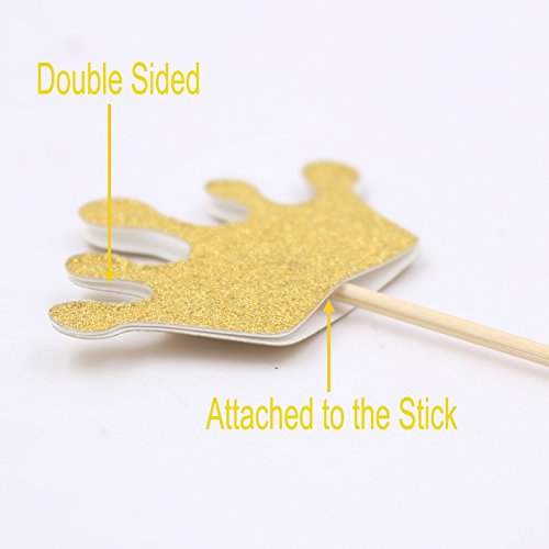 Zicome 50 Pack Double Sided Gold Glitter Crown Cupcake Toppers for Wedding Birthday Party Baby Shower (Crown)