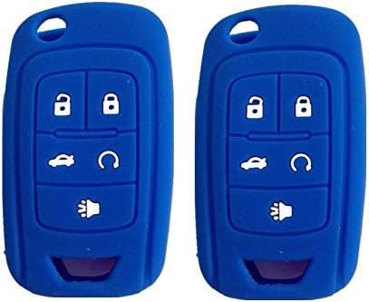 Pack of 2 Navy Blue 5 Buttons Silicone Cover Holder Key Jacket for Chevrolet Camaro Cruze Volt Equinox Spark Malibu Sonic Flip Remote Key Case Shell Cover