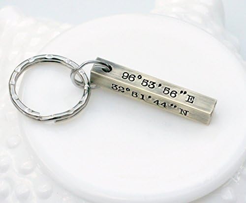 Four Sided Rustic Gold Coordinate Keychain - Gift for Husband Dad Boyfriend