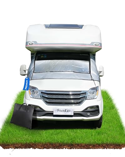 FoundGo Housse Pare‑Brise Camping‑Car, Bâche Cabine Isolée Thermiquement avec Fermetures Éclair Aluminium & Poche, Protection Thermique pour Fiat Ducato, Peugeot Boxer et Citroën Relay
