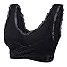 Viccki Women Lady Sexy Front Cross Adjustable Side Buckle Lace Vest Wireless Sport Bra Black