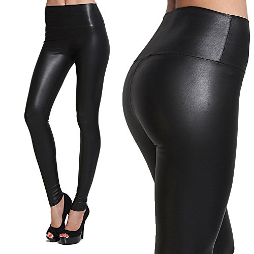 Women s sexy queen high waist faux leather leggings pants stretch…