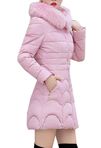Oberora Womens Winter Warm Quilted Down Coat With Faux Fur Trim Hood Pink L Oberora Womens Winter Warm Quilted Down Coat With Faux Fur Trim Hood Pink L