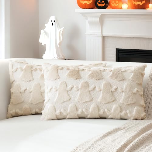 OTOSTAR Set of 2 Ghost Pillow Covers Halloween Throw Pillow Covers for Sofa Couch Bed Living Room Soft Plush Short Wool Velvet Farmhouse Throw Pillow Covers for Thanksgiving Cream Beige 12x20 Inch at Amazon