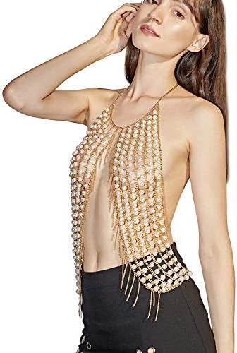Ingemark Sexy Harness Waist Bikini Chain Bra Body Chain Shoulder Necklace for Women Gold Silver Sequin