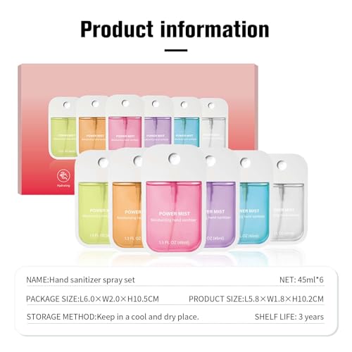 6PCS Sanitiser Spray,Antibacterial Hand Sanitiser,70 Percent Alcohol,Effective Against 99.9% of Viruses and Bacteria,Anti Bacterial Premium Hand Sanitiser Travel Size,Power Mist Hand Sanitizer Set (A)
