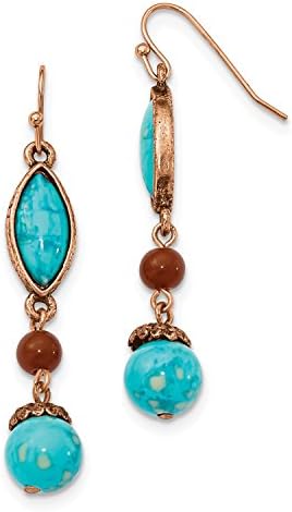Copper Aqua & Brown Acrylic Beads Dangle Earrings