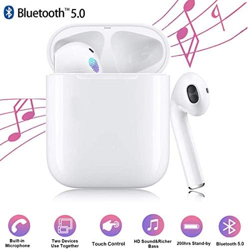 True Bluetooth Headphones, Noise Canceling Headphones with Charging Case Built-in Mic TWS Stereo Hi-Fi Sound Bluetooth Headset Touch Control in-Ear Earphones for Work/Running/Travel/Gym (White)