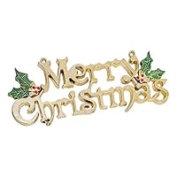 Guang-T Designs Merry Christmas Signs, Decorative Glittery Hanging Signs for Xmas - Gold Glitter with Holly Berries