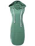 JayJay Casual Active V-Neck Pullover Lightweight Jersey Sleeveless Hoodie Midi Dress With Kangaroo Pocket