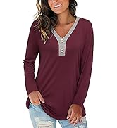 KILIG Women's Casual Long Sleeve Henley T Shirts V Neck Button Loose Tunic Top Blouse