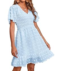 BTFBM Women's V Neck Smocked Short Sleeve Casual