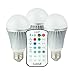 Coidak CO816 E26 Color changing LED Bulb with Timer & Sleep Function and Pure White Light, 2.4G Wireless Control Dimmable A19 Lamp with Remote, Aluminum Shell, 3-PACK