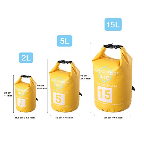 Track Man 2L/5L/15L/20L 500D Dry Bag Sack, Waterproof Floating Dry Gear Bags for Boating, Kayaking, Fishing, Rafting, Swimming and Camping