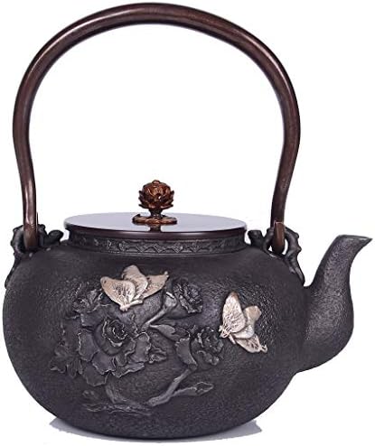 Teapot Cast Iron Teapot, Japanese Style Tetsubin Tea Kettle 1.2L | Cast Iron Tea Kettle to Keep Tea Warm | Magpie, butterfly, flower pattern High end cast Iron kettle