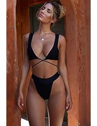 Bañador para dama de corte alto con corbata frontal y cintura alta