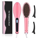 Hair Straightening Brush Beard Straightener Brush -Fast Natural Straight Hair Styling with Anti Scald/Scalp Massage/Auto Shut Off -Portable Straightening Comb for Home and Travel Gift for Women Girl