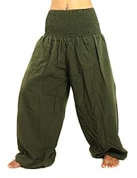 jing tienda corte alto harén pantalones con amplia patas y Algodón Smocked Amplia Cintura