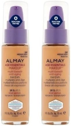 Almay Age Essentials Makeup SPF 15-160 Medium Warm (60/Case Pack) (Pack of 2) With Silica, Aqua, Collagen, Peptides and Hyaluronic Acid, 1 fl. oz. Ea