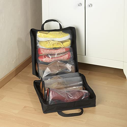Wenko - Washable Bag for 3 Pairs of Shoes with Plastic Film, 37.5 x 16.5 x 24.5 cm, Black and Brown