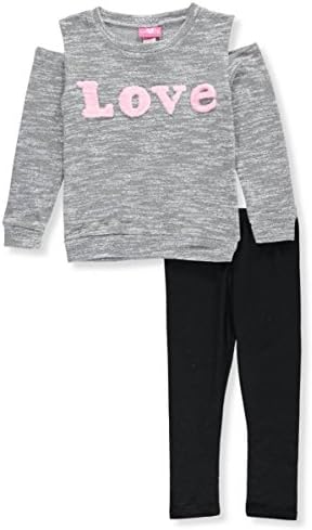 Girls Luv Pink Big Girls' "Fuzzy Love" 2-Piece Outfit - gray multi, 10-12