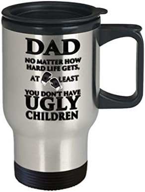 Ugly Children Mug - Funny Dad Gift Idea for Father's Day or Birthday - Gag Present from Kids, Daughter or Son - Silver Travel Mug with Boxing Gloves Accent
