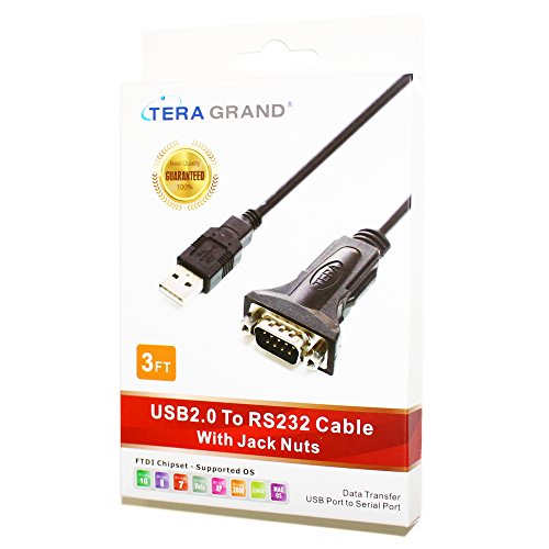 Tera Grand Premium USB 2.0 to RS232 Serial DB9 3 Ft Adapter Cable - Supports Windows 10, 8, 7, Vista, XP, 2000, 98, Linux and Mac - Built with FTDI Chipset and Hex Jack Nuts