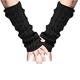 Flammi Women Cable Knit Arm Warmer Fingerless Gloves Thumb Hole Gloves Mittens (1 Pair)