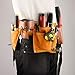 New & Improved Quality, 11 Pocket Leather Construction Tool Belt, Work Apron, with Adjustable Poly Web Belt Quick Release Buckle