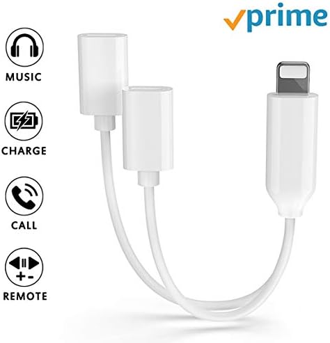 Headphone Adapter for Phone X Adapter AUX Audio Dongle Charging Jack Adapter [Audio+Call+Volume Control ]Dual Earphone Cable Converter for Phone 7/7 Plus/X/XS（White）
