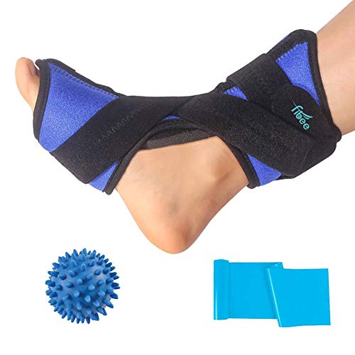 Plantar Fasciitis Night Splint for Effective Relief for Sleep Support, Adjustable Dorsal Drop Foot Brace for Women and Men Fits Right or Left Foot with Exercise Band and Massage Ball, Blue