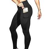 Plunger Women Casual Solid High Waist Sports Fitness Leggings Yoga Skinny Trousers with Pockets Black