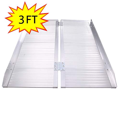 Heavens Tvcz Handicap Ramp Safety Folding 3' Aluminum Wheelchair Elderly, People, Scooter Bikes Motorcycles Threshold Portable Mobility Non-Slip Bearing Capacity Professional Easy Use Set-up