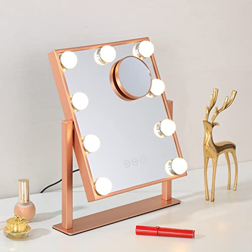 NUSVAN Vanity Mirror with Lights, Makeup Mirror with Lights,3 Color Lighting Modes Detachable 10X Magnification Mirror Touch Control,360°Rotation