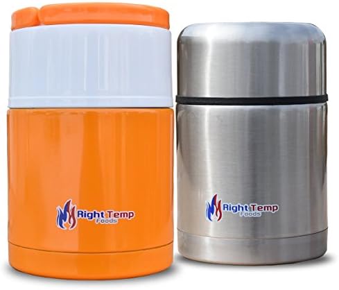 Right Temp Foods Stainless Steel Compact Bottle - 2 pack (Silver 20oz / Orange 27oz)
