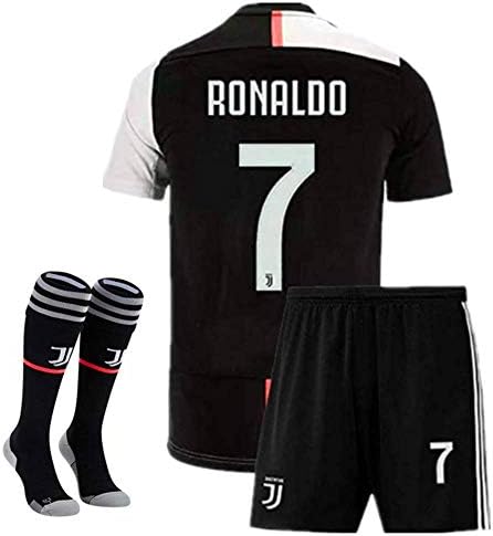 New Season #7 Ronaldo Socce Jersey 2019-2020 Juventus Home Kids/Youth Soccer Jersey & Shorts & Socks Color Black/White