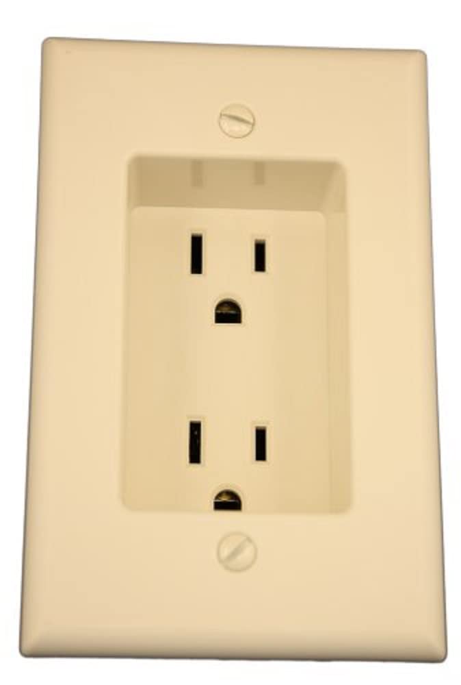 Leviton 689-T 15 Amp 1-Gang Recessed Duplex Receptacle, Residential Grade, with Screws Mounted to Housing, Light Almond by Leviton