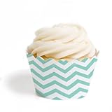 Dress My Cupcake Mini Cupcake Wrappers, Chevron, Diamond Blue, Set of 18