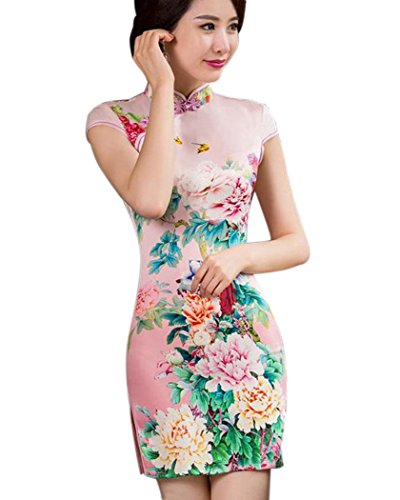 Aro Lora Women's Silk Qipao Chinese Flower Cheongsam Party Dress