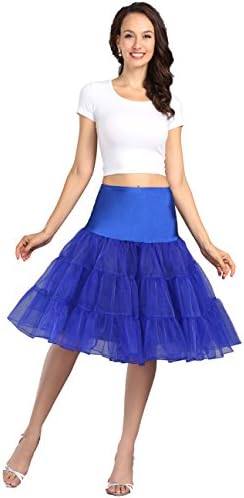 Wowbridal Women's Women Vintage Short Petticoat Net Underskirt 26" Length Tutu Size S M Royal Blue