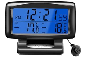 Shkalacar 2 in 1 Car Digital Thermometer Clock, Clock & Temperature Meter with Backlit LCD Display 12H/24H Switching for Indoor & Outdoor Home Office Vehic